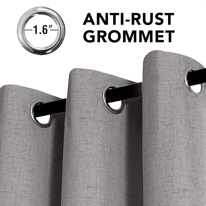 H.VERSAILTEX Linen Curtains 100% Blackout Curtains for Bedroom 102 inch Long Full Light Blocking Nature Linen Blended Window Curtains for Living Room Nickel Grommet (2 Panels, Heathered Dove)