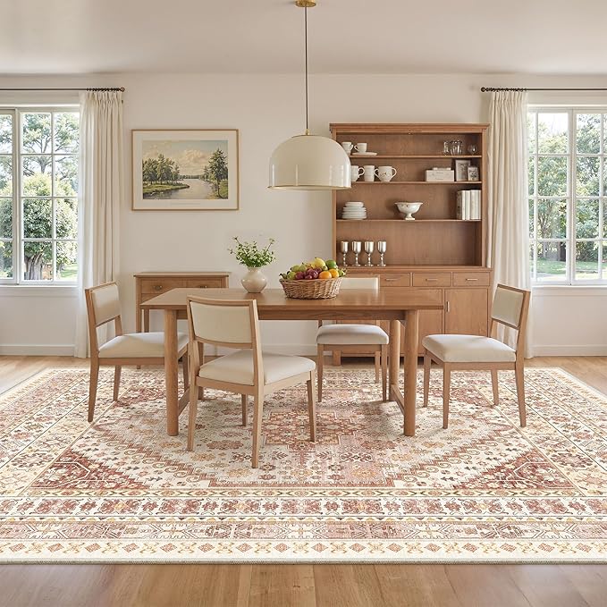 zesthome 8x10 Area Rugs for Living Room,Non-Slip Backing Washable Rugs,Vintage Large Area Rug，Stain Resistant Home Decor Rug