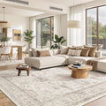 Madane 8x10 Area Rugs for Living Room, Machine Washable Vintage Rug with Non-Slip Backing, Soft Floral Print Large Throw Rugs, Thin Carpet for Bedroom Dining Room Farmhouse (8 x 10, Brown/Ivory)