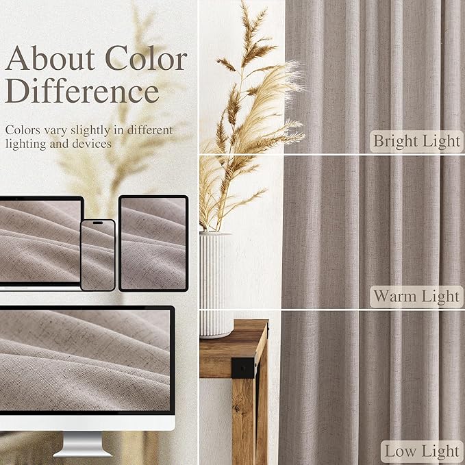 Brownish Grey Linen Curtains 96 Inches Long for Living Room Back Tab Vintage Rustic Farmhouse Light Filtering Curtain Burlap Textured Linen Drapes 96 Inch Length for Dinning Room Bedroom 52x96 8 FT