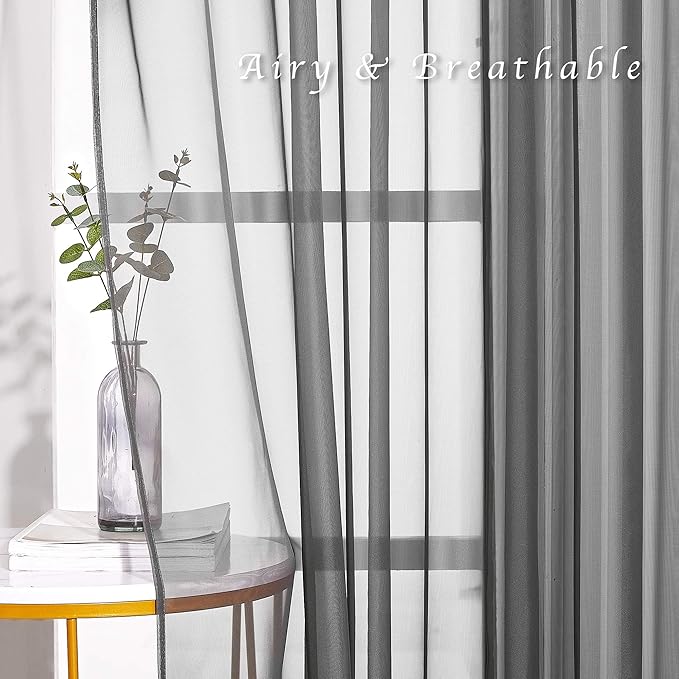 NICETOWN Sheer Living Room Curtains - Elegant Dark Grey Soft Nickel Grommet Window Panels Drapes for Living/Dining Room/Master Bedroom (54" Wide x 96" Long, 2 Panels)