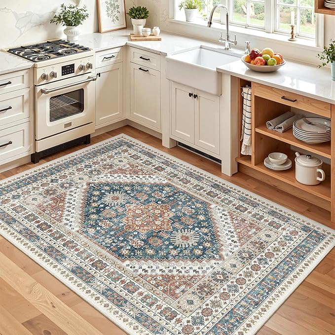 Madane Area Rug 3x5, Entryway Washable Vintage Runners Bedroom Non Slip Indoor Kitchen Runner for Living Room Laundry Room Playroom Soft Non-Slip Area Rugs, Navy Blue