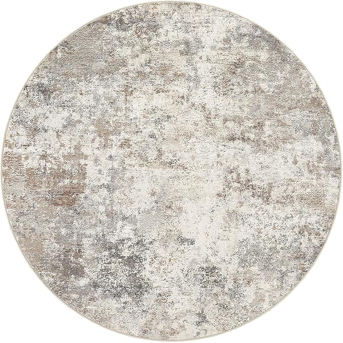 UERMEI 5ft Round Area Rug Living Room Rugs - 5x5 Washable Neutral Modern Abstract Soft Thin Rug Indoor Floor No Slip Rug Carpet for Bedroom Under Dining Table Home Office Decor - Brown Grey