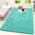 OLANLY Dog Door Mat for Muddy Paws 59x35, Paw Print Design, Absorbs Moisture and Dirt, Absorbent Non-Slip Washable Doormat, Quick Dry Chenille Mud Mat for Dogs, Entry Indoor Entryway Carpet, Teal