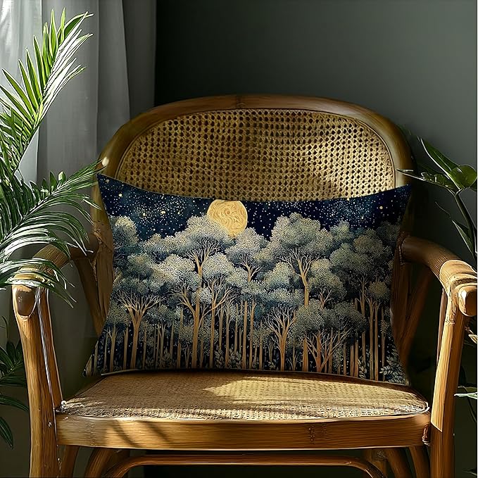 Rustic William Morris Night Forest Green Moon Decor Pillow Covers 12x20,Vintage Botanical Nature Landscape Decorative Throw Pillow Covers for Home Bedroom Living Room