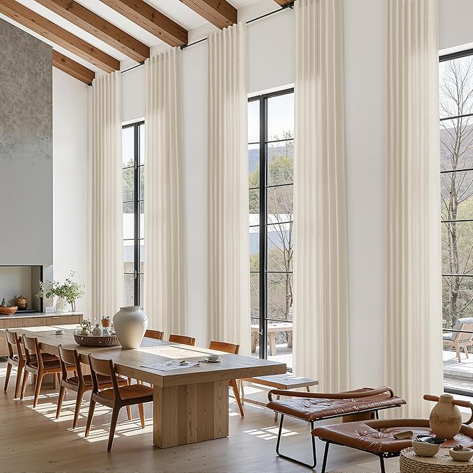 Birch Beige Linen Curtains for Living Room 126 Inches Long Light Filtering Semi Sheer Curtain Back Tab Modern Farmhouse Decor Elegant Drapes Floor to Ceiling High Window for Bedroom 52x126, 2 Panels