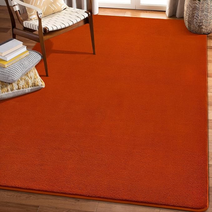 Amearea Modern Area Rugs for Bedroom Living Room, 4x6 Feet Orange Thickened Memory Foam Rug, Fluffy Indoor Washable Rugs Non Slip Minimalist Carpet for Kids Boys Girls Dorm Nursery Room Decor