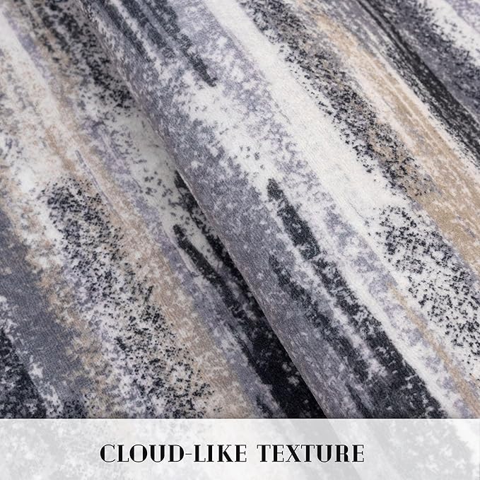 Lansny Modern Abstract Runner Rug 3x8, Grey Black Multi Washable Kitchen Runner Non-Slip Soft Hallway Rug Runner Thin Print Faux Wool Carpet for Entryway Bedroom Laundry Room Indoor Home Office Decor