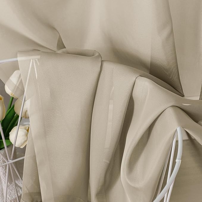 Aiyufeng Taupe Sheer Curtains 96 Inches Long 2 Panels Set, Semi Transparent Voile Rod Pocket Sheer Window Drapes for Bedroom Bed Canopy Living Room Dining Wedding Party Backdrop, 42W x 96L inch