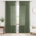 Nanspring Olive Green Linen Sheer Curtains 84 Inch Length 2 Panels for Living Room Bathroom Set Back Tab Rod Pocket Semi Sheer Light Filtering Breathability Farmhosue Country Style 60x84