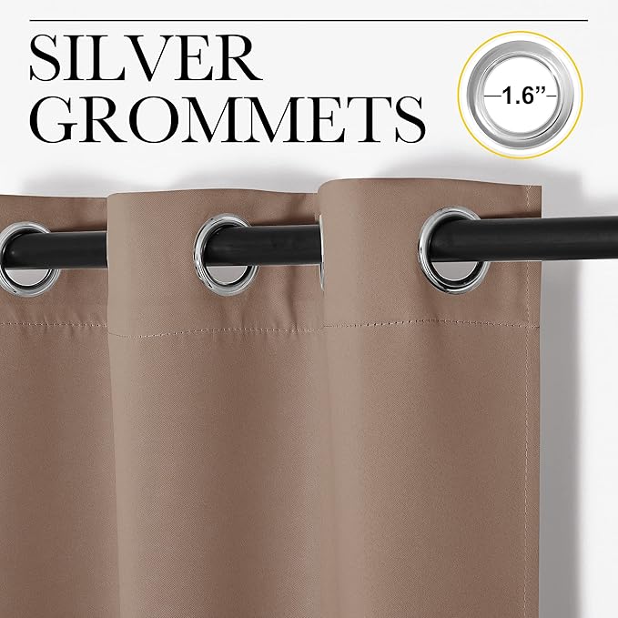 NICETOWN Blackout Window Curtains and Drapes for Kitchen, Window Treatment Thermal Insulated Solid Grommet Blackout Drapery Panels (Set of 2, 34 by 72 inches, Cappuccino)
