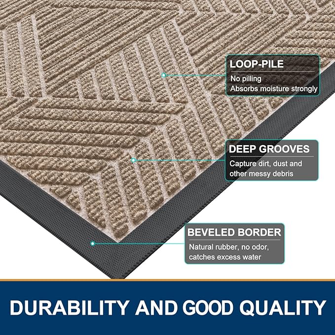 Smiry Front Door Mat Outside Entrance, Heavy Duty Sturdy Natural Rubber Doormat, Trap Dirt and Moisture, Easy Clean Low Profile Welcome Floor Mats for Indoor Outdoor Entry, 35X23 Inch, Mixed Camel