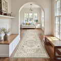 Madane Hallway Runner Rug 2'6''x10' Kitchen Runner, Non Slip Vintage Runners for Hallways Washable Kitchen Rugs Soft Low Pile 2.5x10 ft Rug Runner for Laundry Room, Entryway and Bedroom, Ivory/Brown
