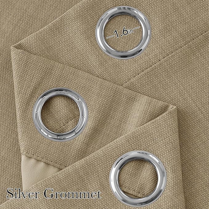 NICETOWN Short Faux Linen Oatmeal Blackout Curtains 63 inches Long for Kitchen - Privacy Panels for Living Room Bedroom, Modern Farmhouse Style Easy Care Grommet Top, 2 Panels, W42 by L63