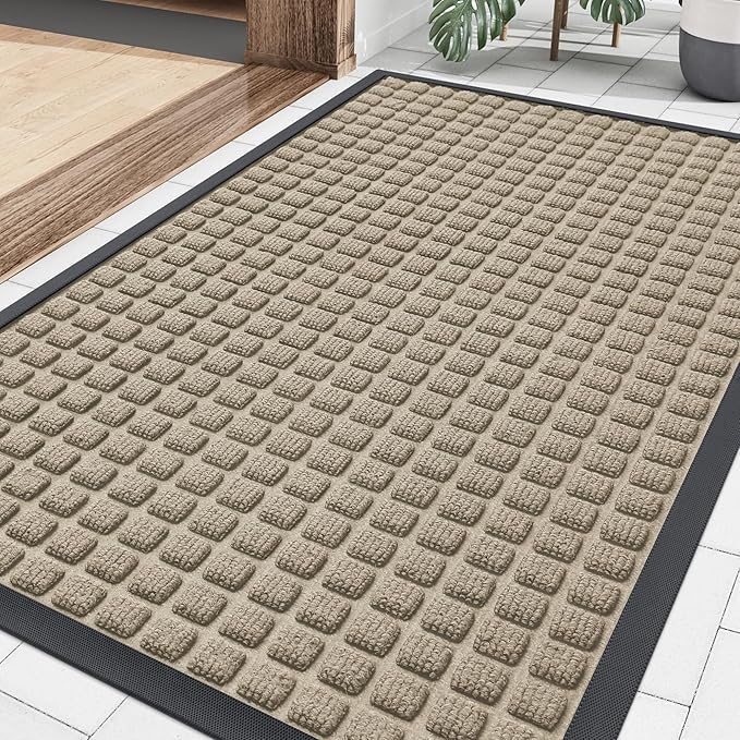 Smiry Front Door Mat Outside Entrance, Heavy Duty Natural Rubber Doormat, Non Slip, Trap Dirt and Moisture, Easy Clean, Low Profile Welcome Floor Mats for Indoor Outdoor Entry, 35x23 Inch, Beige