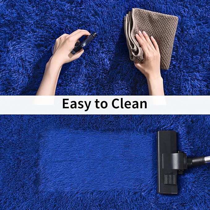 Soft Runner Rugs for Bedroom Hallways, 2x4 Royal Blue Fluffy Shag Throw Area Rug Non Slip for Bedside Dorm, Long Shaggy Furry Carpet for Nursery Living Room