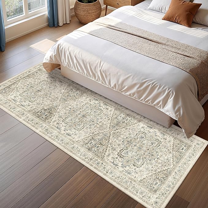 Runner Rug 2x6, Non Slip Washable Rugs for Laundry Room, Runners for Hallways, Low Pile Vintage Soft Rugs for Living Room, Kitchen Bathroom,Bedroom Rug(Brown/Beige,2'x6')