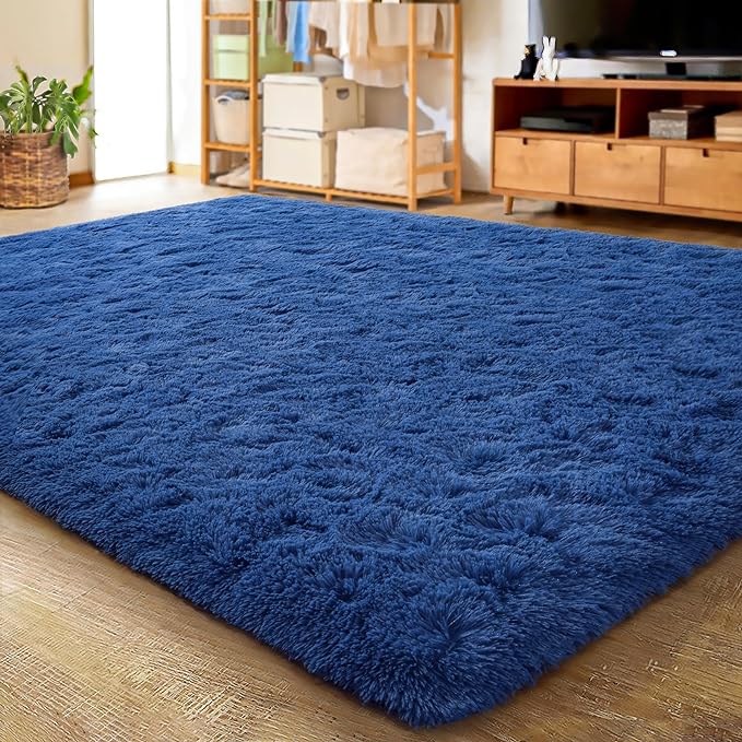 LOCHAS Ultra Soft Indoor Modern Area Rugs Fluffy Living Room Carpets for Children Bedroom Home Decor Nursery Rug 6x9 Feet, Light Navy
