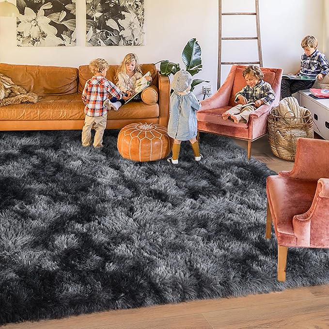 Rugs for Living Room 6x9, Soft Shaggy Modern Shag Area Rug for Bedroom, Upgrade Non-Slip Plush Fluffy Carpet for Kids Boys Girls Room Home Decor Aesthetic, Dark Grey