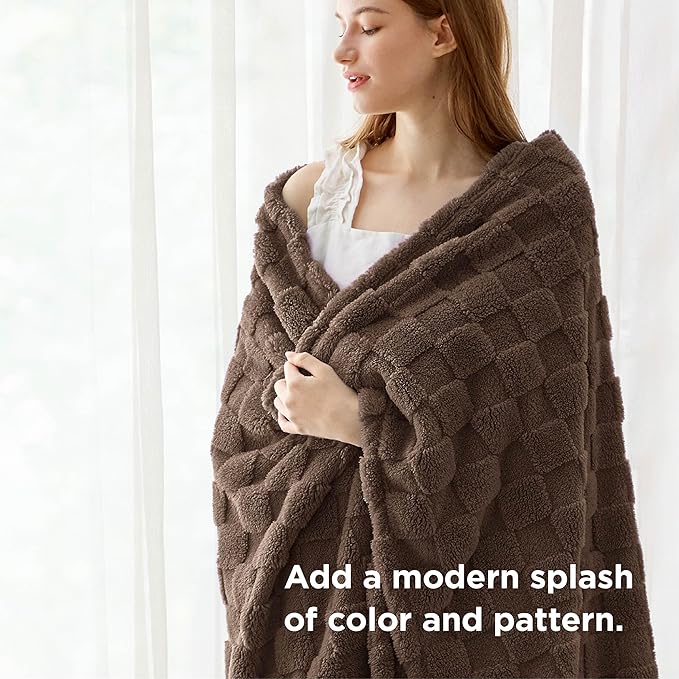 Bedsure GentleSoft Fall Throw Blanket for Couch Brown - Checkered Fleece Blankets Gifts for Kids Girls, Cute Soft Cozy Throw for Bedroom Home Decor Gifts, 50x60 Inches