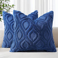 decorUhome Throw Pillow Covers 16x16 Inch Set of 2, Soft Plush Faux Wool Dark Blue Solid Couch Pillow Covers, Accent Farmhouse Neutral Square Pillow Cases for Sofa Bed Living Room