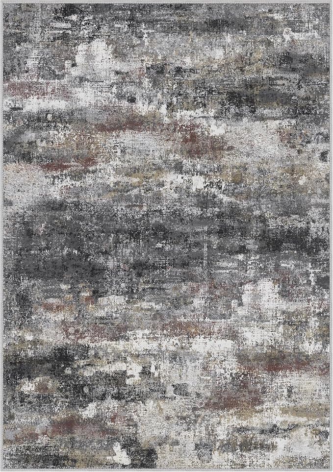2x3 Rugs for Entryway Entrance Kitchen Bathroom, Machine Washable Modern Abstract Soft Area Rug, Indoor Floor Carpet with Non Slip Rubber Backing, Dark Gray