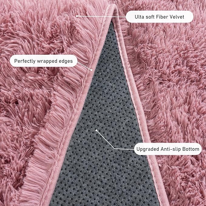 Small Blush Rugs for Bedroom, Fluffy 2x3 Rug Throw Non Slip for Bedside Dorm Kids Room, Plush Comfy Shag Carpet for Home Decor Aesthetic