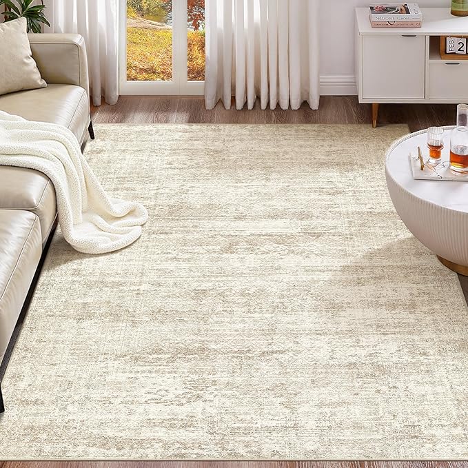 5x8 Area Rug Living Room Rugs - Washable Neutral Modern Abstract Soft Thin Rug Indoor Floor No Slip Rug Carpet for Bedroom Under Dining Table Home Office Decor - Beige/Brown