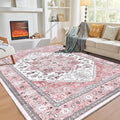 OPPODREAM Soft 10x14 Area Rugs, Washable Rugs 10x14 with Non Slip Backing, Low-Pile Faux Cashmere 10 x 14 Carpet, Pink & Cream