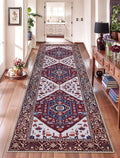 SERISSA Runner Rug for Hallways, 2'6"x8' Washable Non Slip Kitchen Runner Rug, Long Boho Rug Vintage Burgundy Navy Hallway Stair Ultra Soft Print Floor Carpet for Bedroom Bathroom Laundry Room