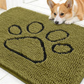 OLANLY Dog Door Mat for Muddy Paws 30x20, Paw Print Design, Absorbs Moisture and Dirt, Non-Slip Washable Doormat, Quick Dry Chenille Mud Mat for Dogs, Entry Indoor Entryway Carpet, Willow Green