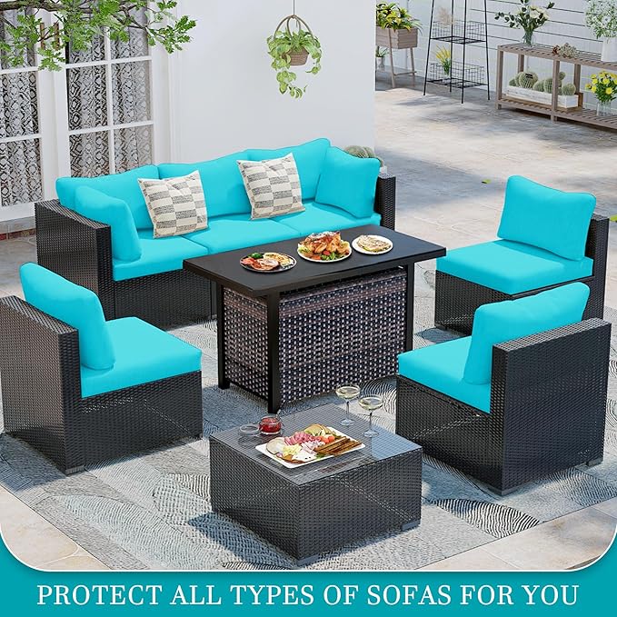 12 Pcs Stretch Patio Cushion Covers,Outdoor Couch Covers Replacement,Outdoor Couch & Sofa Slipcovers,for Patio Furniture Cushion Covers,Washable Reusable Furniture Protector (Sky Blue, Cover Only)