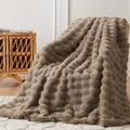 COOVA Faux Fur Throw Blanket for Couch, Cozy Soft and Fuzzy Plush Rabbit Fur Bubble Blanket for Sofa Bedroom Living Room, 50x60 Inches Cationic Brown