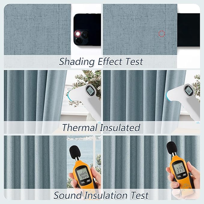 Guken Blue 100% Blackout Linen Curtains 108 Inch Length 2 Panels Set for Living Room Bedroom Back Tab Thermal Insulated Black Out Drapes Room Darkening Farmhouse Style for Bedroom Window Curtains