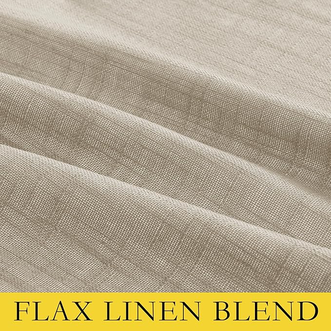 NICETOWN Taupe 100% Blackout Linen Curtains 84 inch Long Burg, Farmhouse Thick Completely Blackout Window Treatment Panels Thermal Insulated Drapes for Living Room (1 Pair, 42" Width Each Panel)