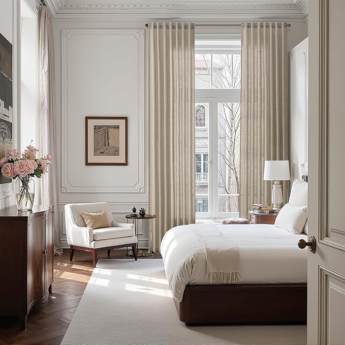 Cobblestone Linen Curtains for Living Room 126 Inches Long Light Filtering Semi Sheer Curtain Back Tab Modern Farmhouse Decor Elegant Drapes Floor to Ceiling High Window for Bedroom 52x126, 2 Panels