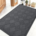 OLANLY Front Door Mat Outside Entrance 47x32, Absorbent, Heavy Duty Sturdy Natural Rubber Doormat Indoor Outdoor, Stain Fade Resistant, Non-Slip Low Profile Floor Mat for Entryway, Black Gray Diamond