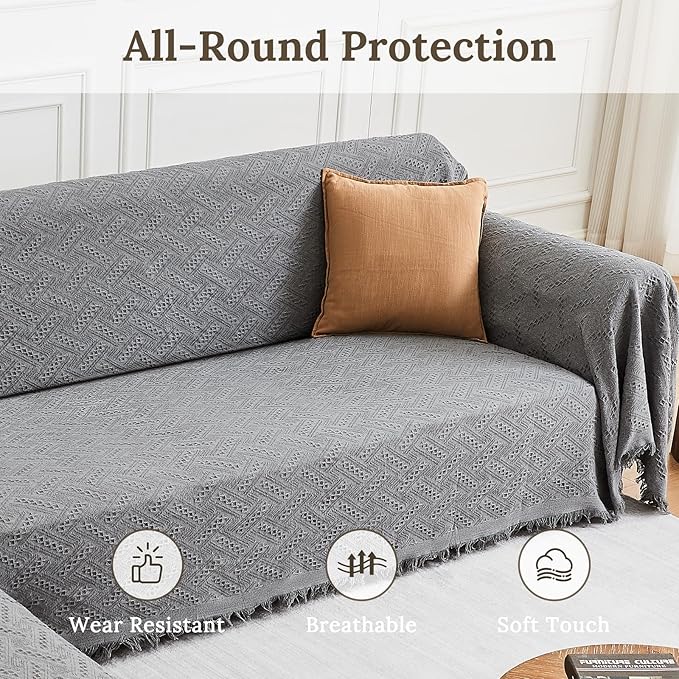 HOMERILLA Sectional Couch Covers for Sectional Sofa L Shaped Sofa Cover Blanket 2 Pieces L Shape Furniture Protector for Pets Dogs (Light Grey, X-Large)