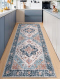 SERISSA Boho Washable Runner Rug, 2x6 Rug Non-Slip Vintage Blue Orange Hallway Kitchen Runner Rug Ultra Soft Print Distressed Tribal Floor Carpet for Bedroom Bathroom Laundry Room