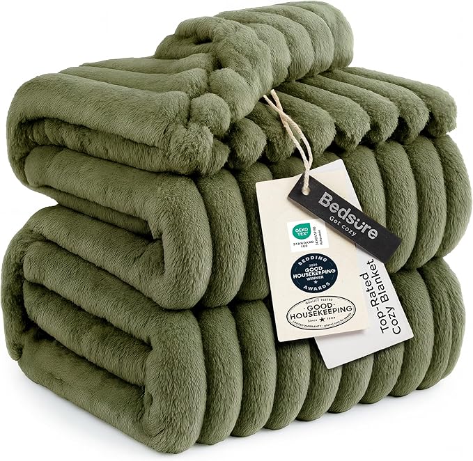 Bedsure GentleSoft Moss Fleece Queen Blanket for Couch - Cozy Soft Blankets for Women, Cute Small Throws for Girls, 90x90 Inches