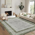 GarveeHome Modern Geometric Area Rug 5x7 Distressed Bordered Rug Washable Non Slip Floor Carpet Non Shedding Thin Rug, Soft Low Pile Rug, Contemporary Green Rug for Dining Room, Living Room