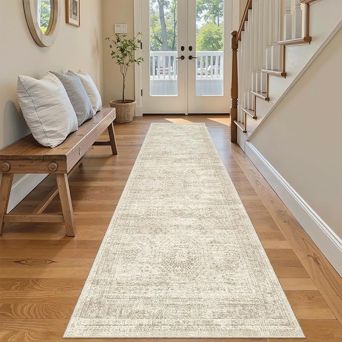 Runner Rug 2x7 Washable Non-Slip Hallway Runner Rugs for Kitchen Bathroom Laundry Room Beige Vintage Floor Carpet Runners for Hallways Entryway