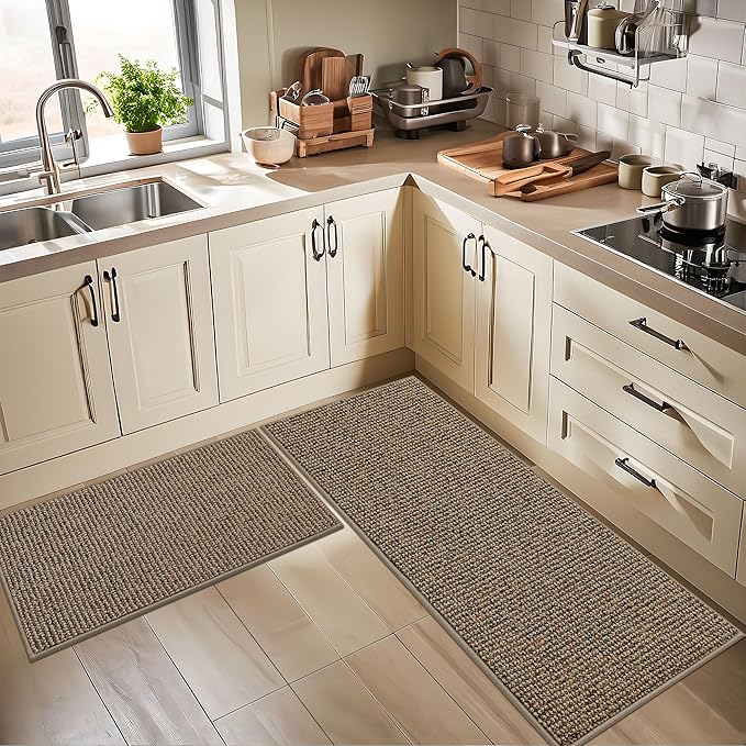 BEQHAUSE Kitchen Rugs 20"x32", Non-Slip Kitchen Mats for Floor, Super Absorbent and Stain Resistant Kitchen Rugs, Machine Washable Rugs for Kitchen, Hallway, Laundry & Sink, Taupe