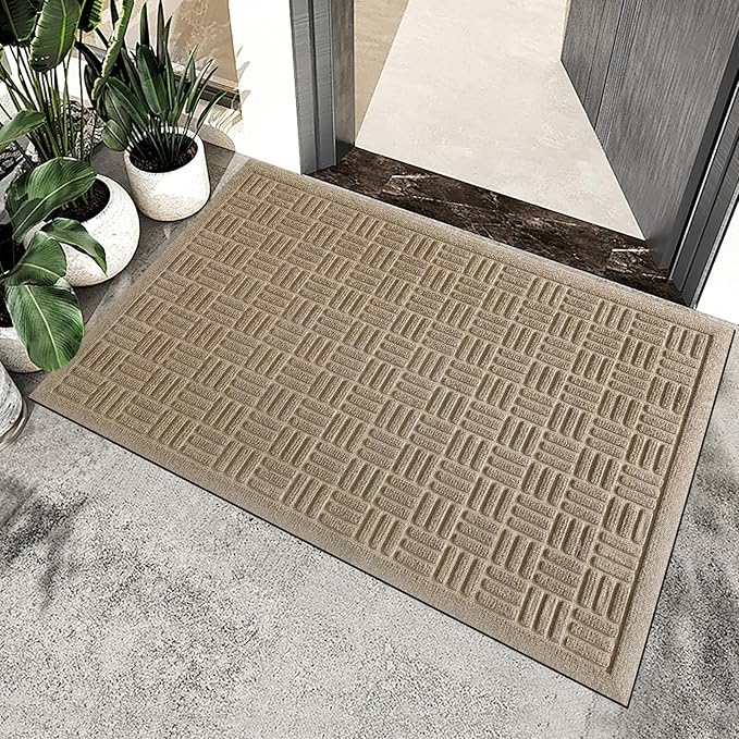 Mibao Front Door Mat Indoor Outdoor Entrance, Dirt Trapping Waterproof All-Season, All-Weather Doormat, Non-Slip Durable Natural Rubber Low Profile Easy Clean Patio Entrance Mat, 47" x 31.5", Beige