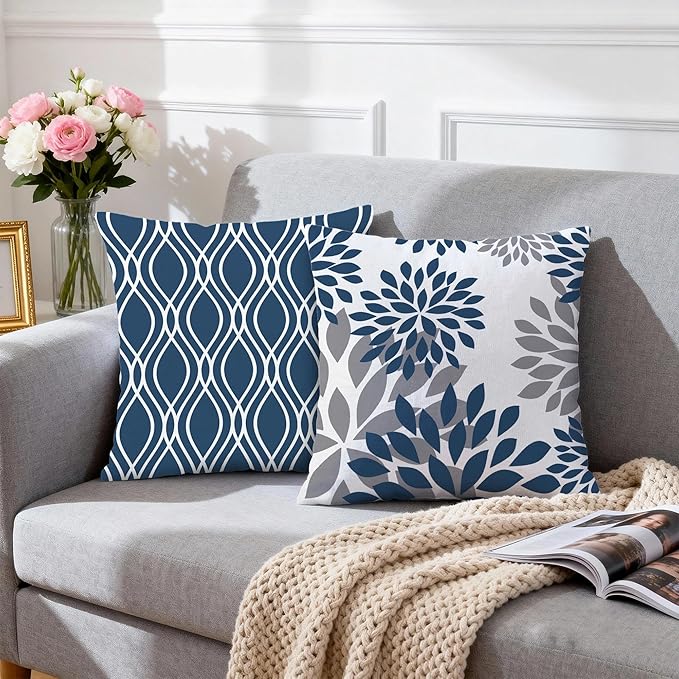 Hexagram Geometric Blue Pillow Covers 16x16 Set of 4, Decorative Outdoor Boho Modern Throw Pillow Covers, Home Sweet Home Farmhouse Cushion Case for Couch Sofa Bedroom Indoor Decor(No Insert)