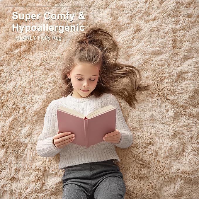 OLANLY 3x10 Machine Washable Runner Rugs for Hallway, Soft Fluffy Shaggy Bedside Rugs for Bedroom, Living Room, Indoor Floor Carpet for Kids Girls and Boys, Nursery Rooms, Home Decor Aesthetic, Beige