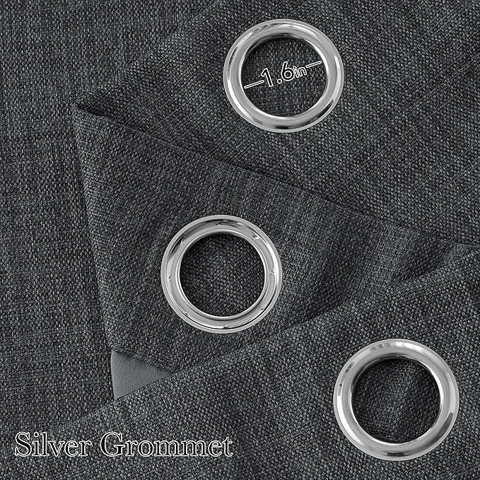 NICETOWN Short Faux Linen Charcoal Gray Blackout Curtains 63 inches Long for Kitchen - Privacy Panels for Living Room Bedroom, Modern Farmhouse Style Easy Care Grommet Top, 2 Panels, W42 by L63