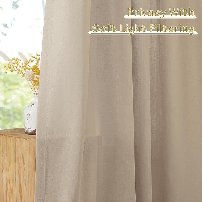 NICETOWN Thick Flax Linen Camel Curtains 108 inches Long, Pinch Pleated Linen Blend Privacy Added with Light Filtering Window Treatments for Living Room/Bedroom, W50 x L108, 2 Panels