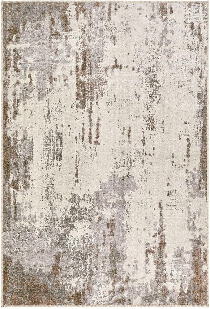UERMEI 2x3 Entryway Area Rug: Washable Neutral Modern Abstract Small Rug - Non-Slip Low Pile Throw Indoor Carpet for Entrance Kitchen Front Door Mat Bathroom Entry Kids Room - Brown/Grey/Beige
