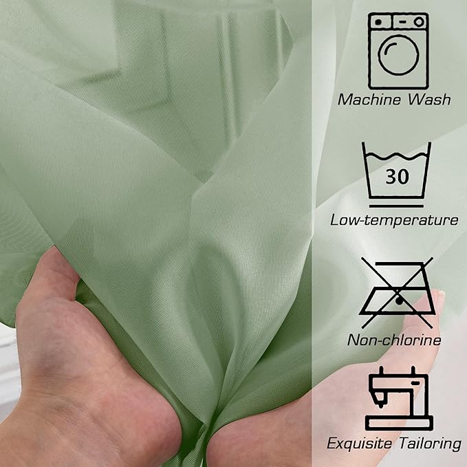 Simplebrand Sage Green Sheer Curtains 90 Inches Long 2 Panels, Light Filtering Rod Pocket Solid Color Window Sheer Curtain Panels, Elegant Curtains & Drapes for Living Room, Bedroom, 42" W x 90" L